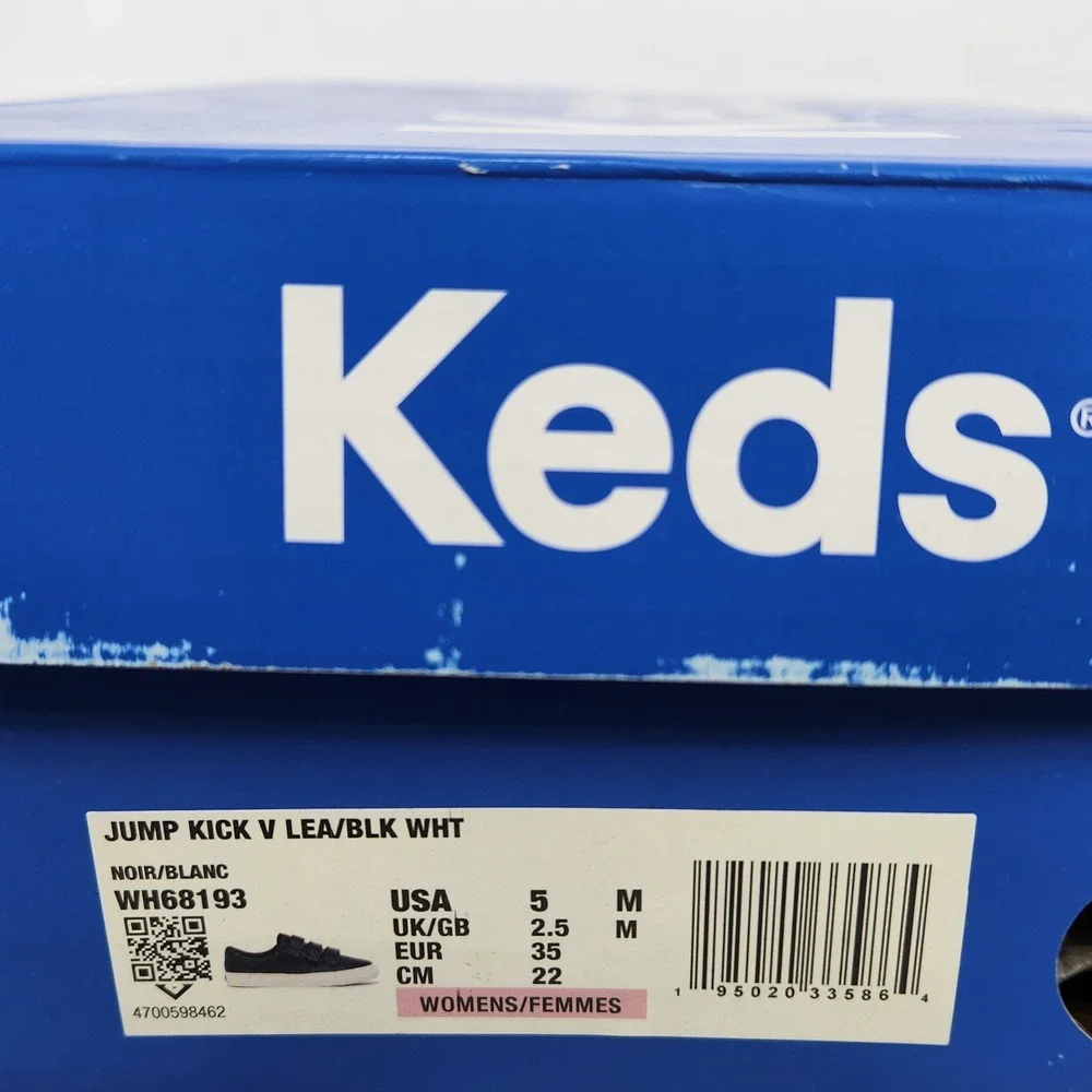 Keds Jump Kick V Sneakers Womens Size 5 Black Leather Triple Strap Low Top